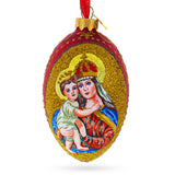 Icon Glittered Egg Glass Ornament 4 Inches in Red color, Oval shape