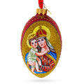 Icon Glittered Egg Glass Ornament 4 Inches in Red color Oval