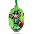 Happy St Patrick's Day Egg Glass Ornament 4 Inches in Green color Oval