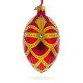 Gold Trellis on Red Egg Glass Ornament 4 Inches in Red color Oval