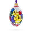 Two Chicks With Easter Egg Glass Ornament 4 Inches in Yellow color Oval