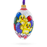 Two Chicks With Easter Egg Glass Ornament 4 Inches in Yellow color Oval