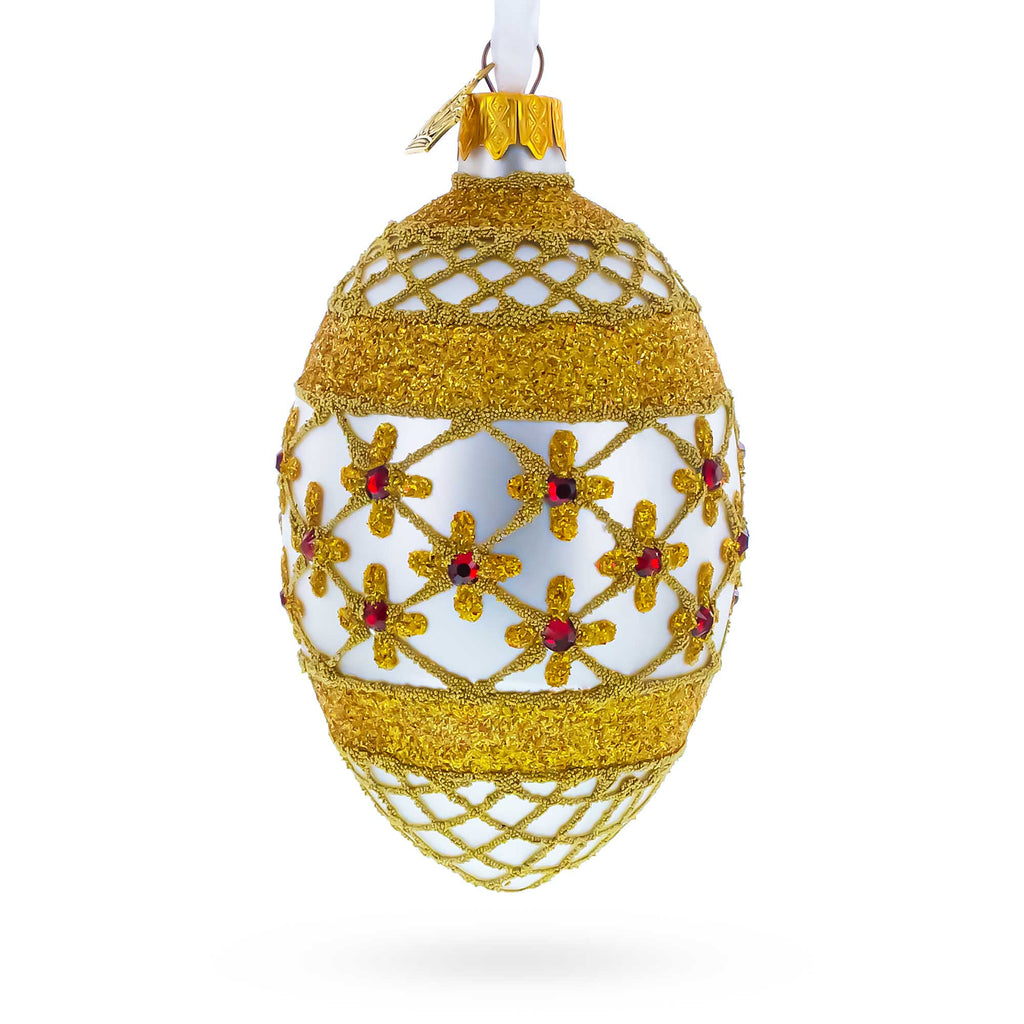 Gold Stars On Trellis Egg Glass Ornament 4 Inches in Gold color Oval