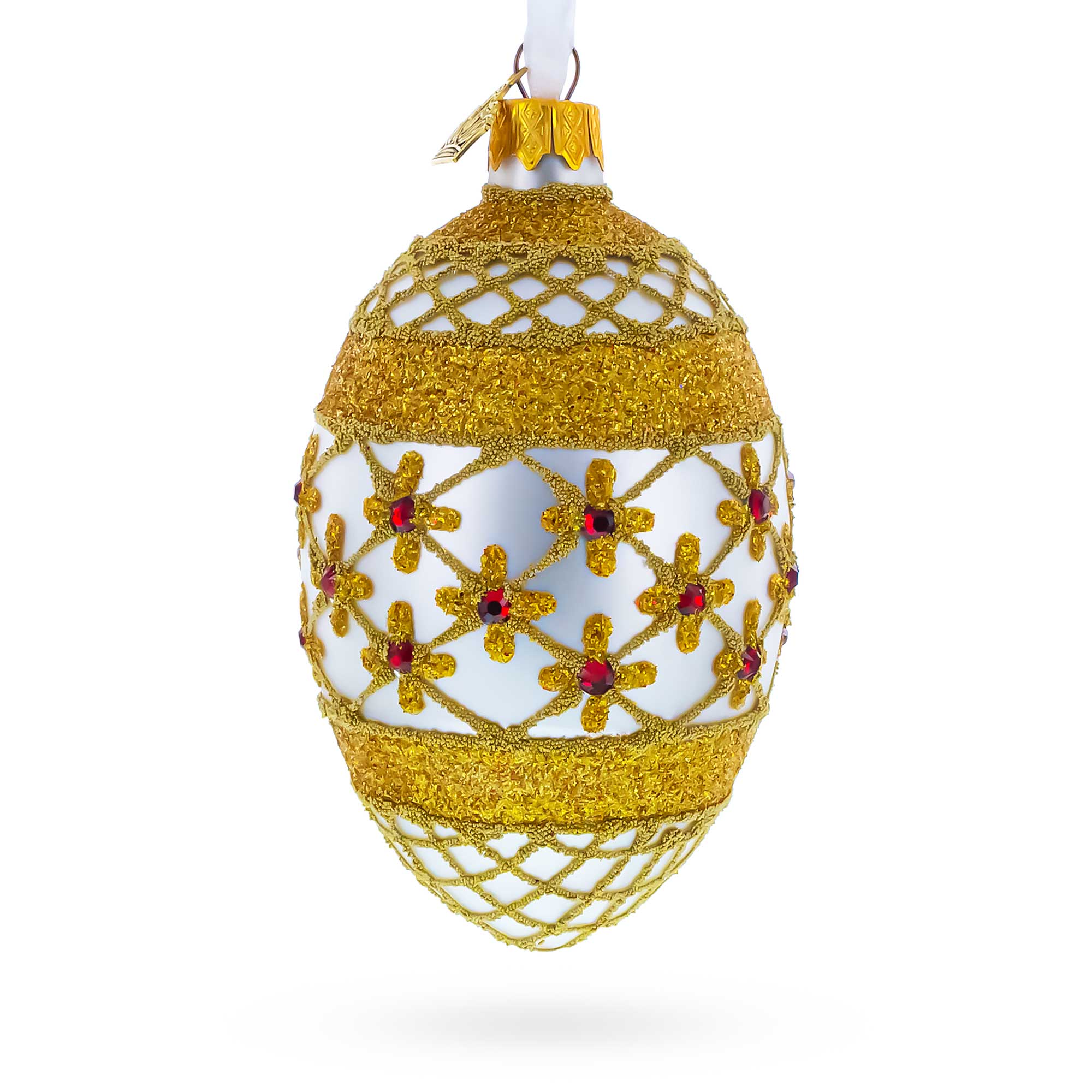 Gold Stars On Trellis Egg Glass Ornament 4 Inches in Gold color Oval