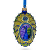Glass Peacock Glass Egg Ornament 4 Inches in Blue color Oval