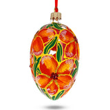 Glass Red Flowers Bouquet Glass Egg Ornament 4 Inches in Red color Oval