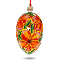Red Flowers Bouquet Glass Egg Ornament 4 Inches in Red color Oval