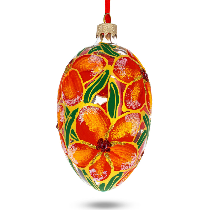 Red Flowers Bouquet Glass Egg Ornament 4 Inches by BestPysanky