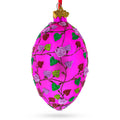 Vibrant Pink Heart Vines with 3D Roses Glass Egg Christmas Ornament 4 Inches in Red color Oval