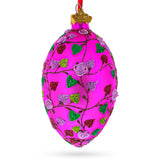 Vibrant Pink Heart Vines with 3D Roses Glass Egg Christmas Ornament 4 Inches in Red color Oval
