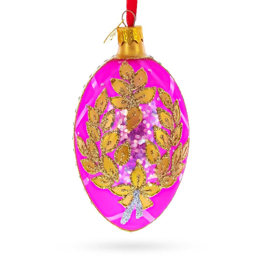 Golden Branches On Pink Glass Egg Ornament 4 Inches in Pink color Oval