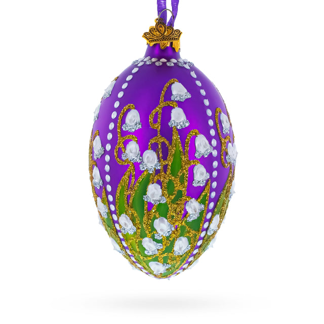 1898 Lilies Of The Valley In Purple Royal Egg Glass Ornament 4 Inches in Purple color Oval