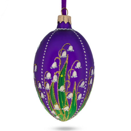 1898 Lilies Of The Valley In Purple Royal Egg Glass Ornament 4 Inches in Purple color, Oval shape