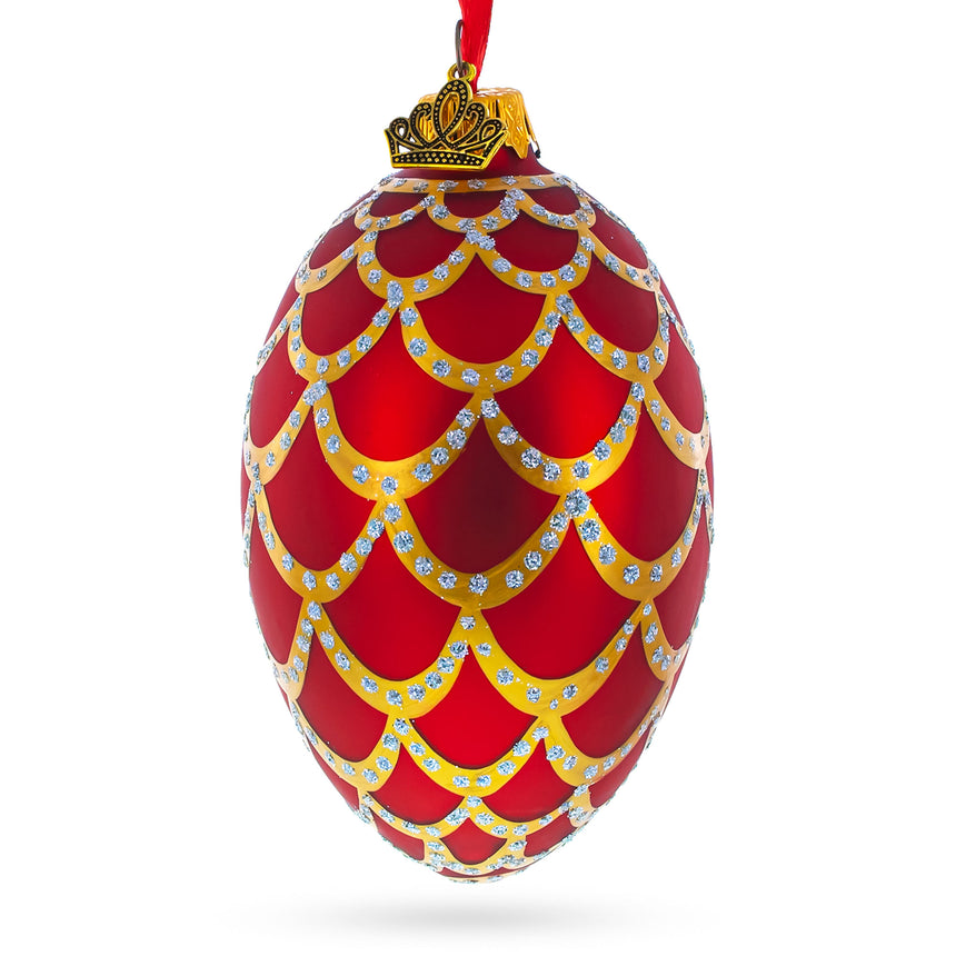 1900 Pine Cone In Red Royal Egg Glass Ornament 4 Inches in  color Oval