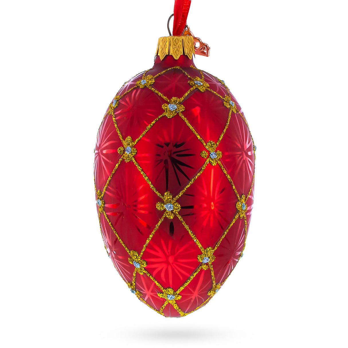 1897 Coronation In Red Royal Egg Glass Ornament 4 Inches in Red color, Oval shape