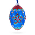 Blue Petals Flower Glass Egg Ornament 4 Inches in Blue color Oval