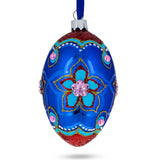 Blue Petals Flower Glass Egg Ornament 4 Inches in Blue color Oval