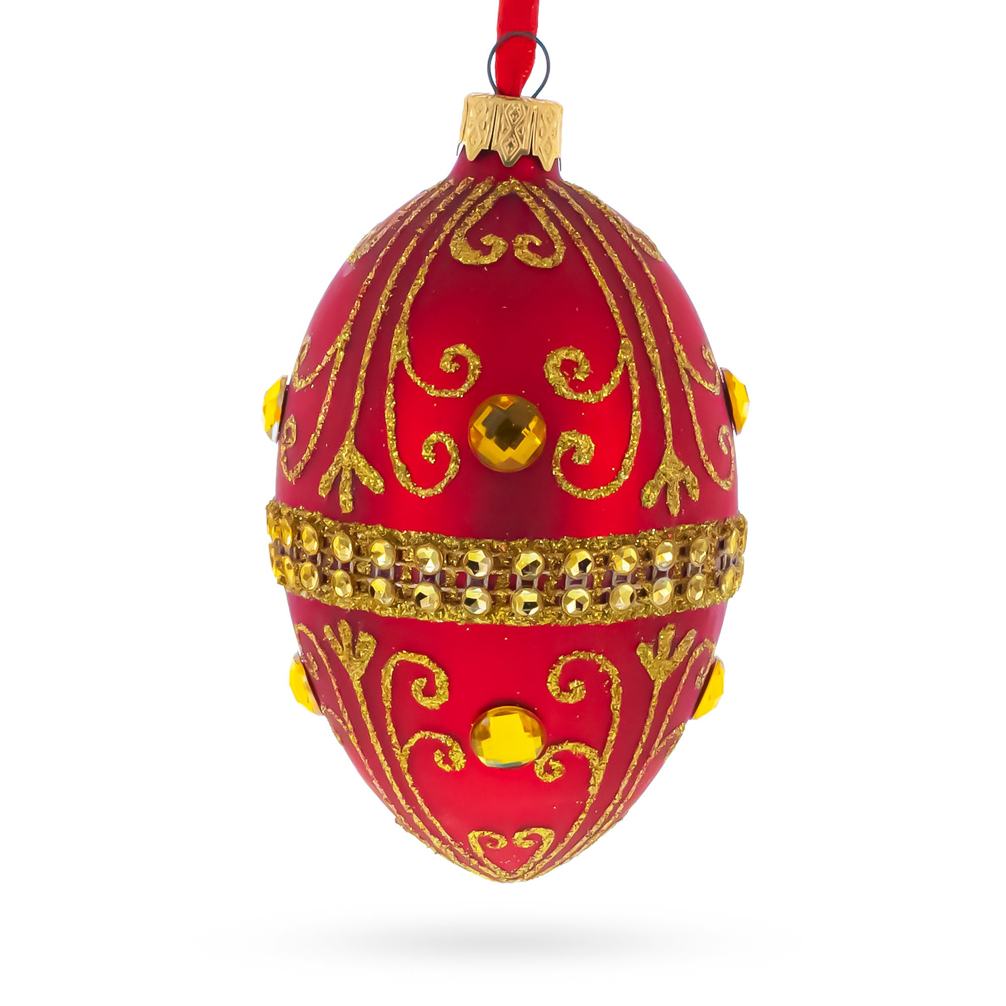 Jeweled Red Glass Egg Ornament 4 Inches in Red color Oval