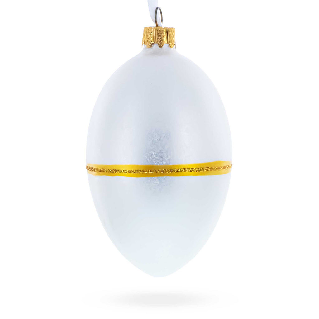1885 First Hen Royal Glass Egg Ornament 4 Inches in White color Oval