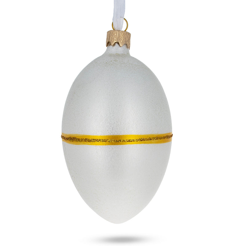 1885 First Hen Royal Glass Egg Ornament 4 Inches in White color, Oval shape