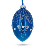 Jeweled Blue Glossy Royal Inspired Glass Egg Ornament 4 Inches in Blue color, Oval shape
