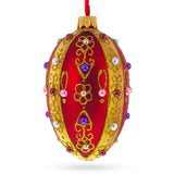 Jeweled Red Royal Inspired Glass Egg Ornament 4 Inches in Red color, Oval shape