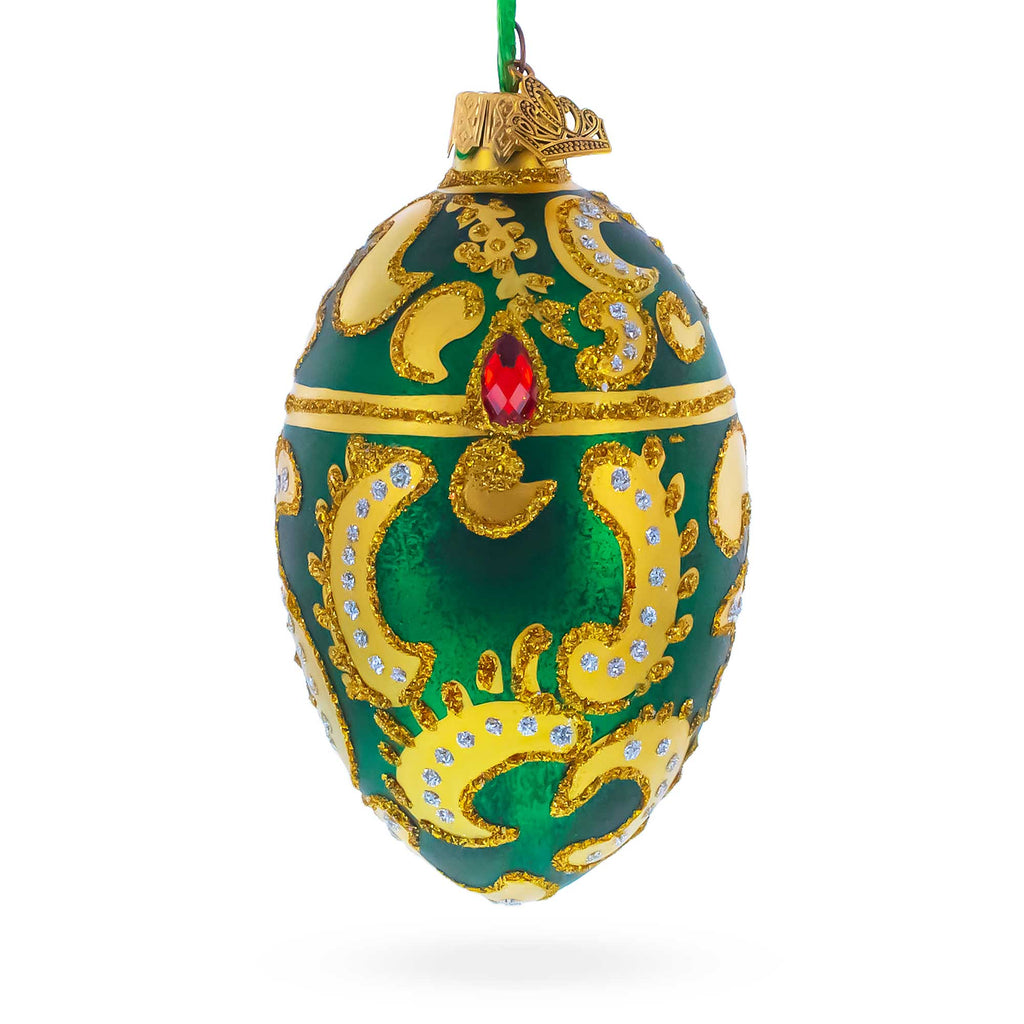1891 Memory of Azov Royal Glass Egg Ornament 4 Inches in Green color Oval