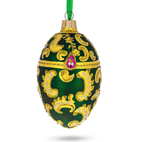 1891 Memory of Azov Royal Glass Egg Ornament 4 Inches in Green color, Oval shape