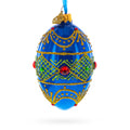 Jeweled Red on Blue Glass Egg Ornament 4 Inches in Blue color Oval