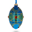 Glass Jeweled Red Ruby on Blue Glass Egg Ornament 4 Inches in Blue color Oval
