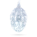 Jeweled Beads on Glossy White Glass Egg Ornament 4 Inches in White color Oval