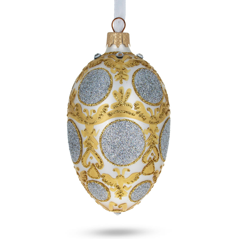 1913 Romanov Tercentenary Royal Glass Egg Ornament 4 Inches in Silver color, Oval shape