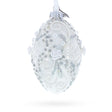 Silver Glitter Scrolls, Pearls & Rose Accents Winter Elegance Glass Egg Ornament 4 Inches in White color Oval