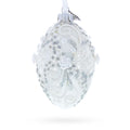 Silver Glitter Scrolls, Pearls & Rose Accents Winter Elegance Glass Egg Ornament 4 Inches in White color Oval