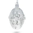 3D Flowers on Glossy White Glass Egg Ornament 4 Inches in White color, Oval shape