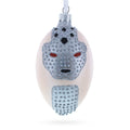 French Designer Jeweled Panther Glass Egg Christmas Ornament 4 Inches in Silver color Oval