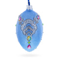 French Designer Jeweled Conquests Necklace Glass Egg Christmas Ornament 4 Inches in Blue color Oval