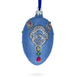 Glass French Designer Jeweled Conquests Necklace Glass Egg Christmas Ornament 4 Inches in Blue color Oval