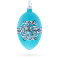 American Art Nouveau Jeweled Diamond Ring Glass Egg Christmas Ornament 4 Inches in Blue color Oval