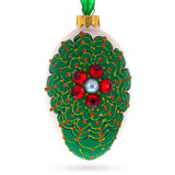 Louis-Francois Designer Jeweled Arabesque Glass Egg Christmas Ornament 4 Inches in Green color, Oval shape