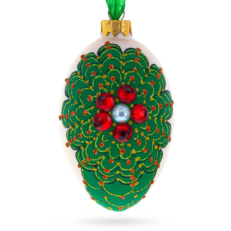Louis-Francois Designer Jeweled Arabesque Glass Egg Christmas Ornament 4 Inches in Green color Oval