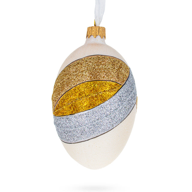 Louis-Francois Designer Jeweled Trinity Band Glass Egg Christmas Ornament 4 Inches in Multi color, Oval shape