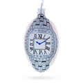 Louis-Francois Designer Jeweled Timepiece Glass Egg Christmas Ornament 4 Inches in Silver color Oval