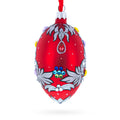 Florence Designer Jeweled Pendant Necklace Glass Egg Christmas Ornament 4 Inches in Red color Oval