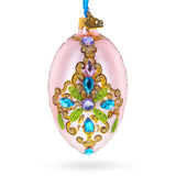 Italian Fashion House Jeweled Cross Glass Egg Christmas Ornament 4 Inches in Pink color Oval