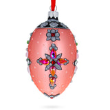 Italian Fashion House Jeweled Cross Glass Egg Christmas Ornament 4 Inches in Pink color Oval