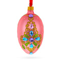 Italian Fashion House Jeweled Brooch Glass Egg Christmas Ornament 4 Inches in Pink color Oval