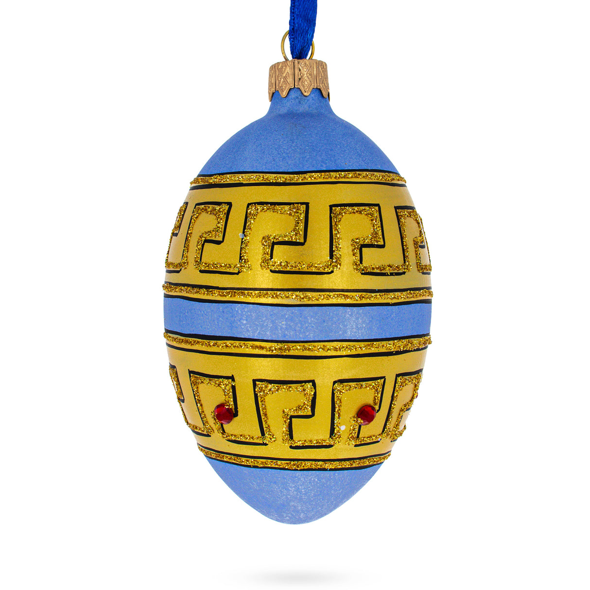 Italian Designer Jeweled Fine Ring Glass Egg Christmas Ornament 4 Inches in Gold color, Oval shape