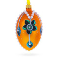 Italian Couturier Fine Jeweled Flower Necklace Glass Egg Christmas Ornament 4 Inches in Gold color Oval