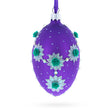 Milan Designer Intricate Jeweled Flower Necklace Glass Egg Christmas Ornament 4 Inches in Purple color Oval